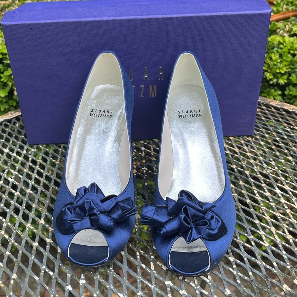 Stuart Weitzman Blue Satin Heels Elegant Design